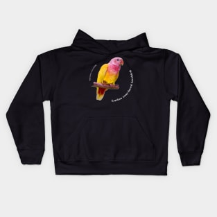 Lutino rosy-faced lovebird pin white text Kids Hoodie